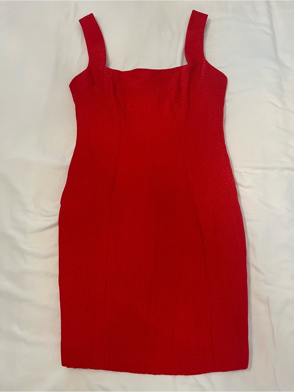 Valentino Red Textured Square-Neck Mini Dress